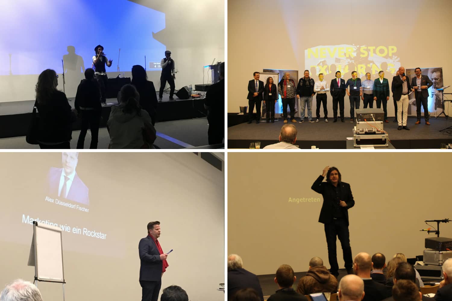 Bild vom Internet Marketing Kongress 2017, u.a. mit den Speakern, mit Johny Strange von Cucha Candela, Alex Düsseldorf Fischer und Hermann Scherer.